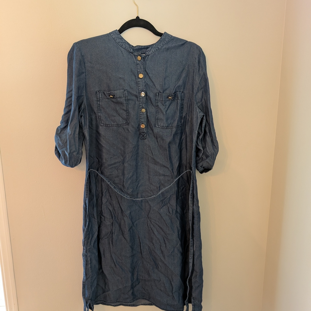 Liz Claiborne Gray Blue 3/4 Sleeve Dress